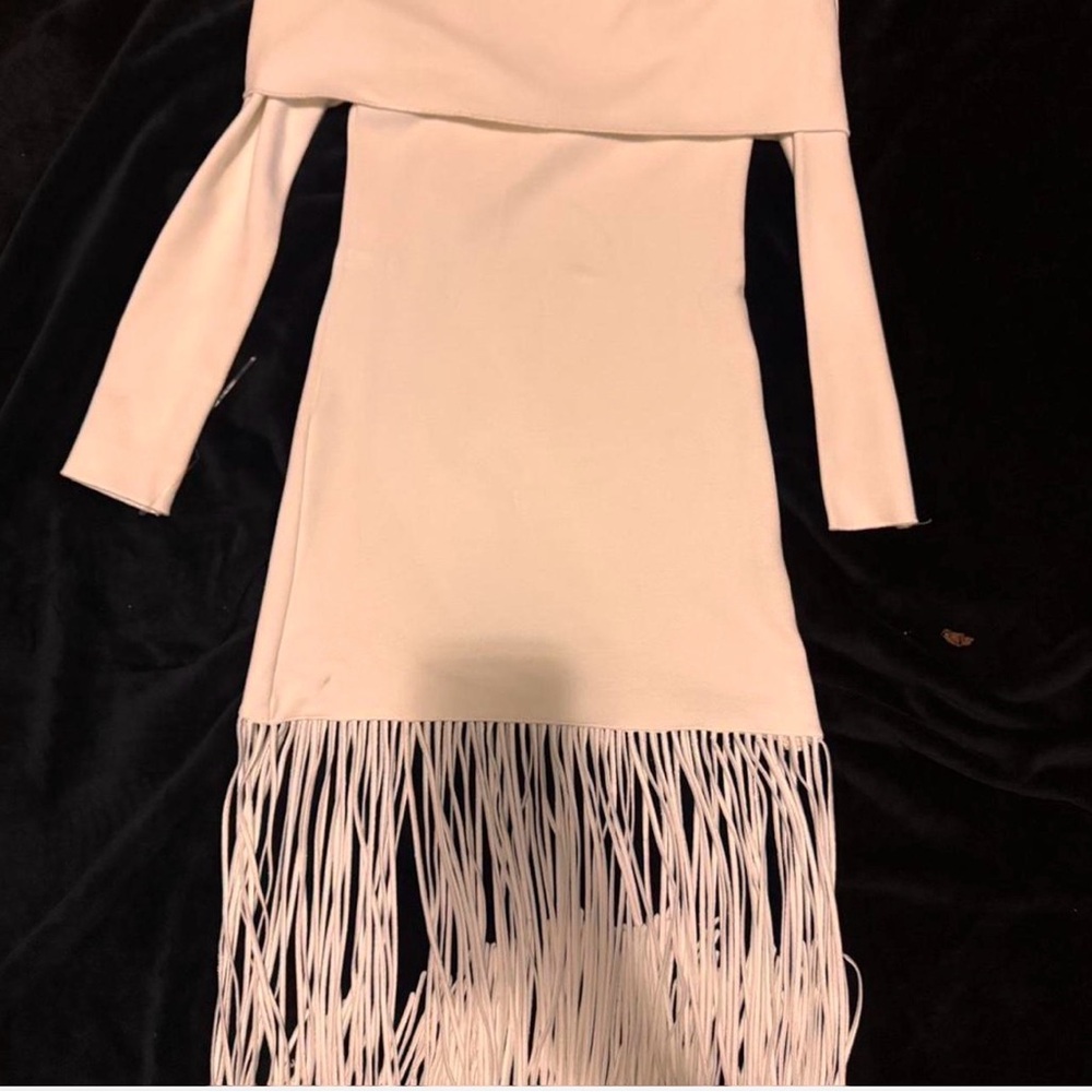 Off-Shoulder White Fringe Dress - Picture 2 of 4